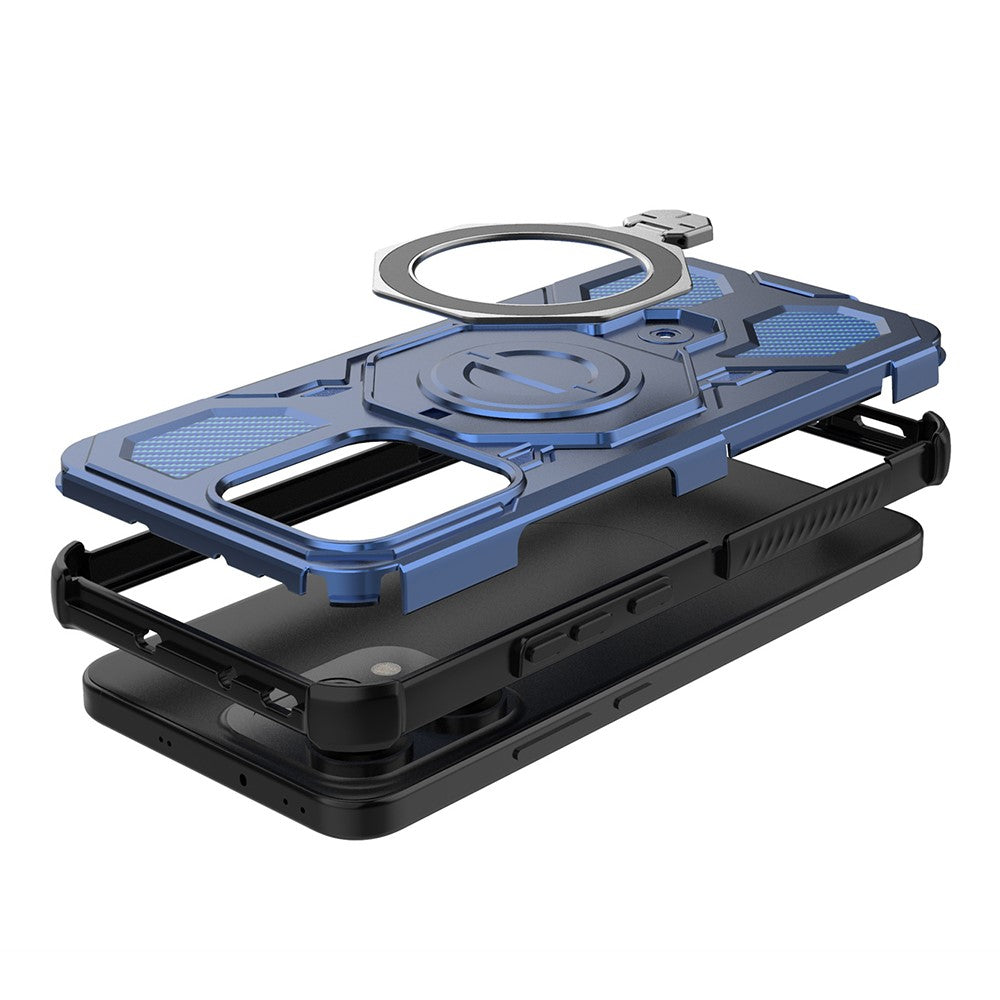 For Oppo Reno14 Pro 5G (Global) Magnetic Case Rotating Metal Kickstand PC + TPU Phone Back Cover - Dark Blue
