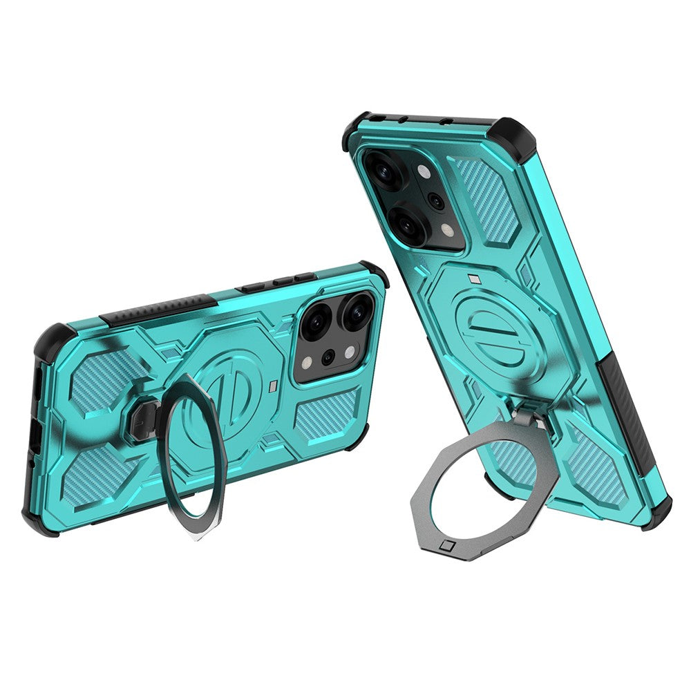 For Oppo Reno14 Pro 5G (Global) Magnetic Case Rotating Metal Kickstand PC + TPU Phone Back Cover - Baby Blue