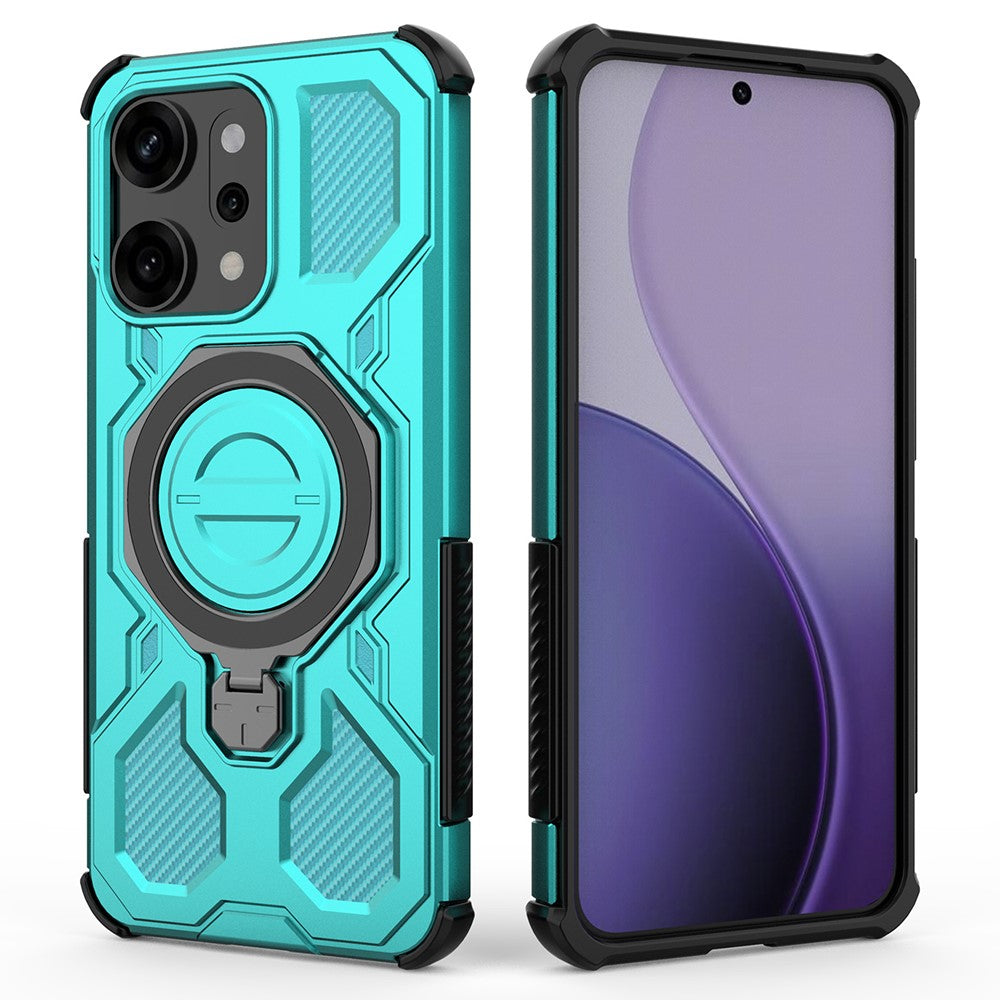 For Oppo Reno14 Pro 5G (Global) Magnetic Case Rotating Metal Kickstand PC + TPU Phone Back Cover - Baby Blue