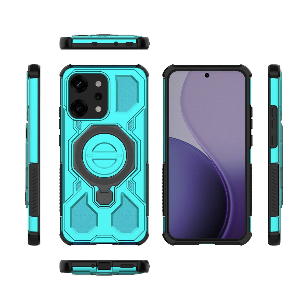 For Oppo Reno14 Pro 5G (Global) Magnetic Case Rotating Metal Kickstand PC + TPU Phone Back Cover - Baby Blue