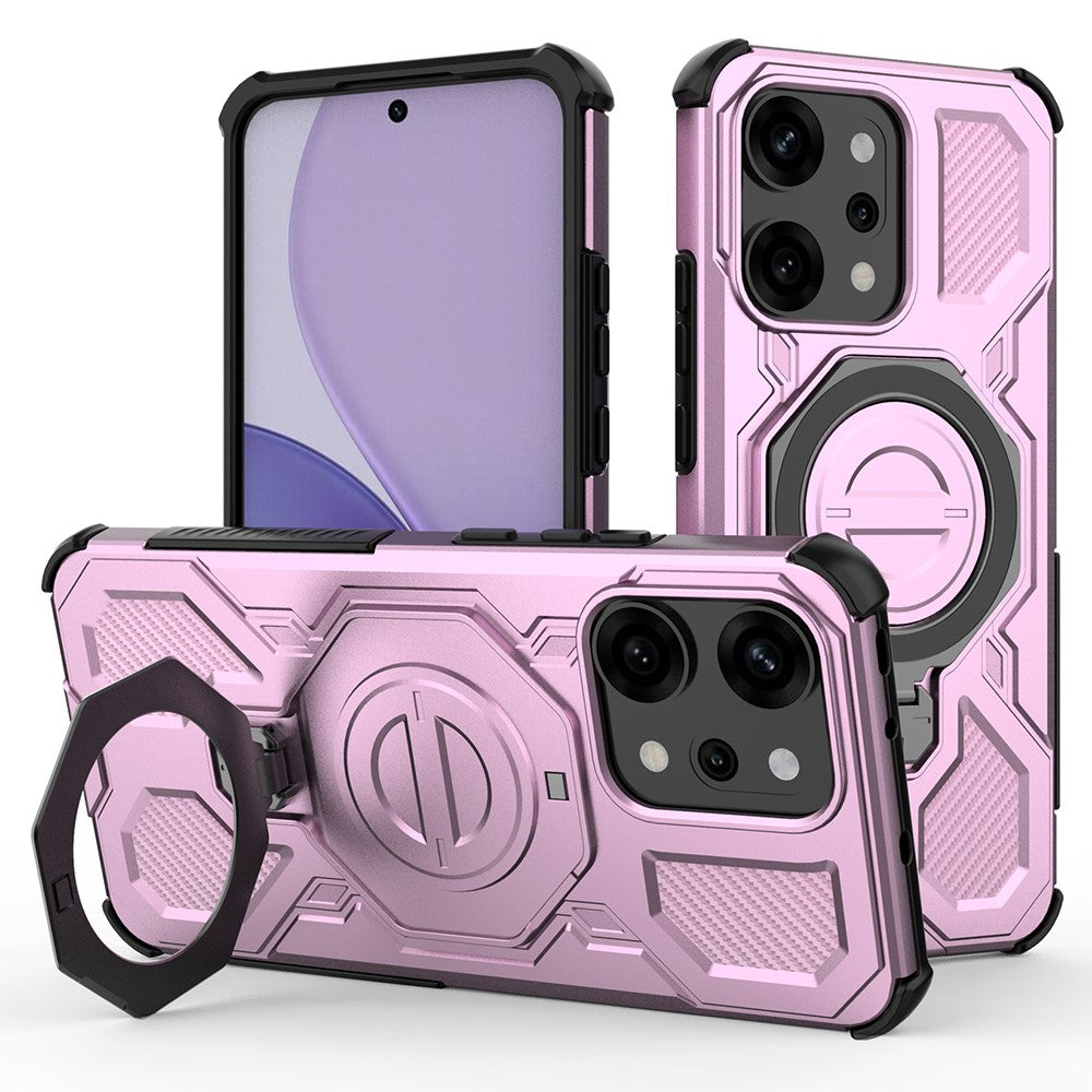 For Oppo Reno14 Pro 5G (Global) Magnetic Case Rotating Metal Kickstand PC + TPU Phone Back Cover - Pink