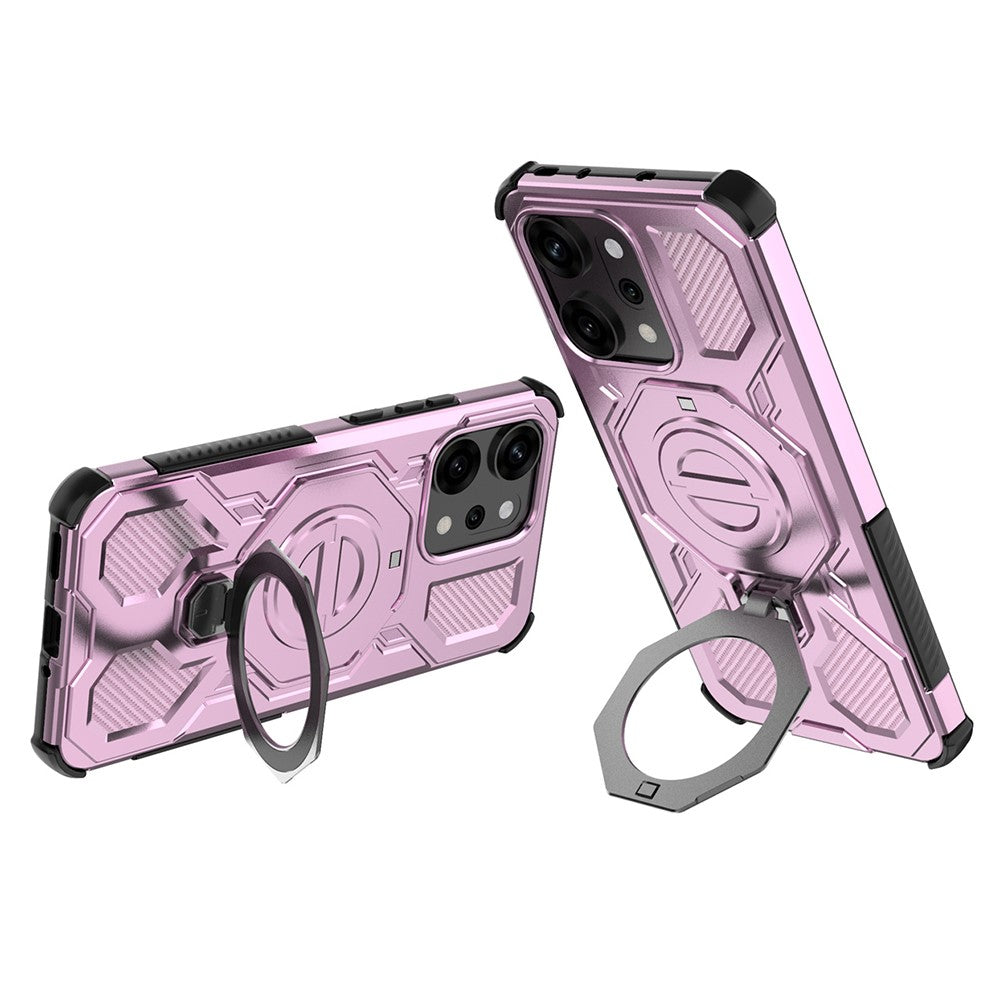 For Oppo Reno14 Pro 5G (Global) Magnetic Case Rotating Metal Kickstand PC + TPU Phone Back Cover - Pink