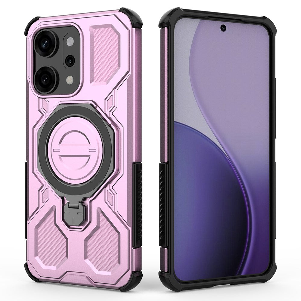 For Oppo Reno14 Pro 5G (Global) Magnetic Case Rotating Metal Kickstand PC + TPU Phone Back Cover - Pink