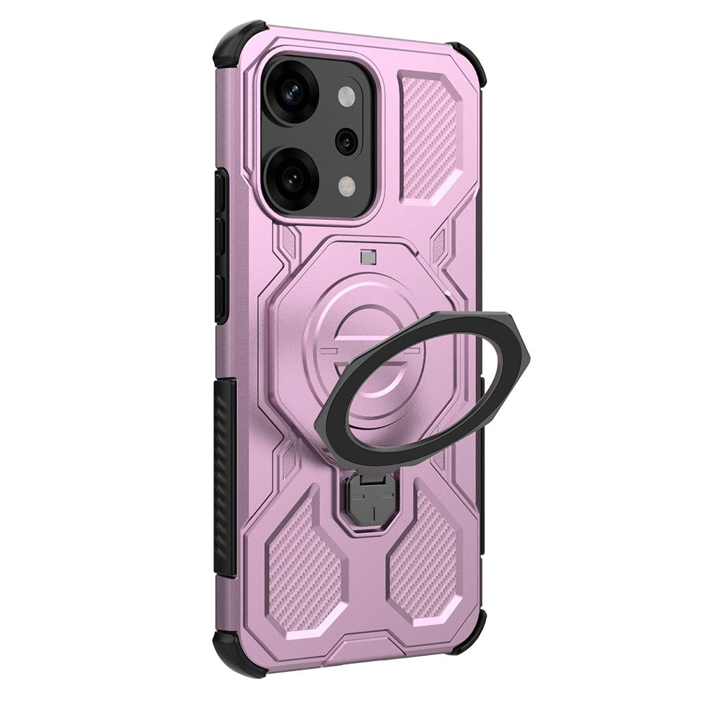 For Oppo Reno14 Pro 5G (Global) Magnetic Case Rotating Metal Kickstand PC + TPU Phone Back Cover - Pink