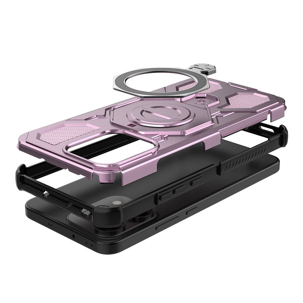 For Oppo Reno14 Pro 5G (Global) Magnetic Case Rotating Metal Kickstand PC + TPU Phone Back Cover - Pink