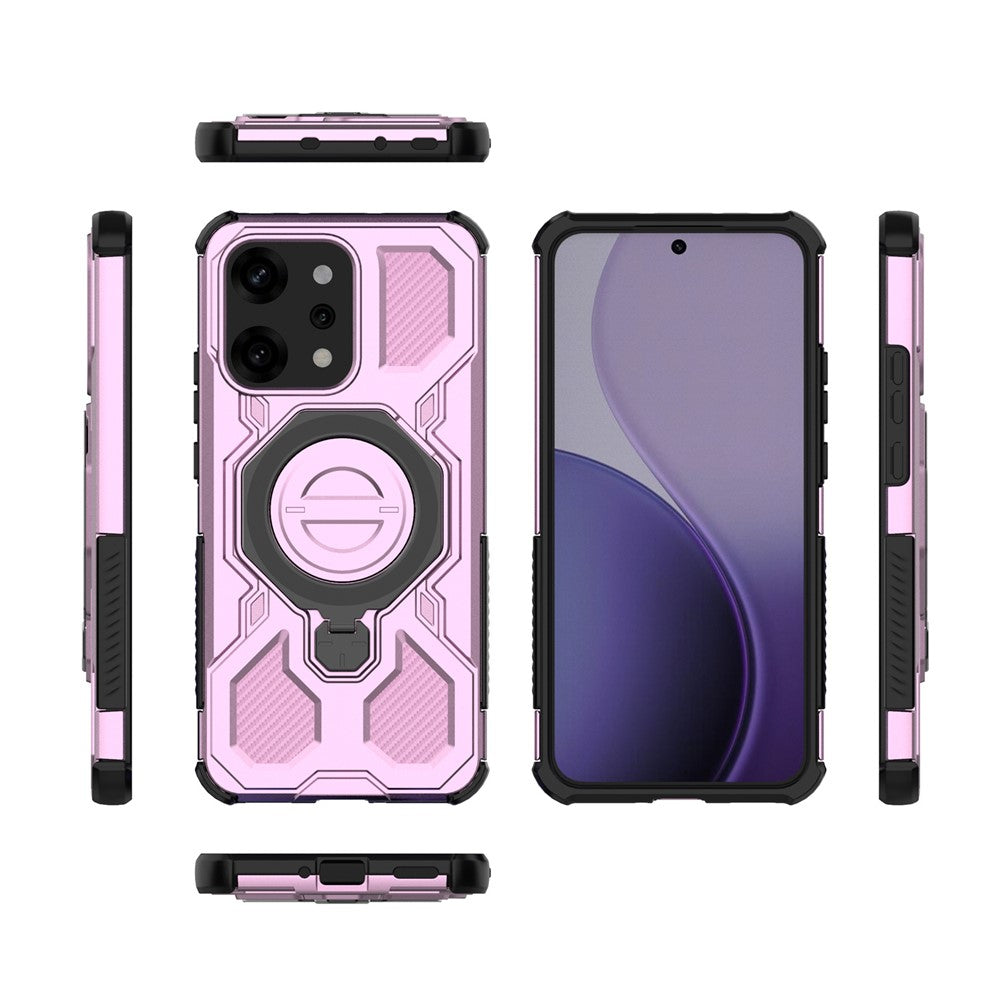 For Oppo Reno14 Pro 5G (Global) Magnetic Case Rotating Metal Kickstand PC + TPU Phone Back Cover - Pink