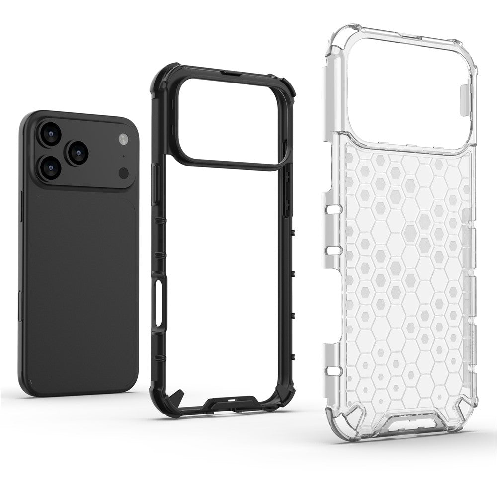 For iPhone 17 Pro Max Case Honeycomb Shape Shockproof PC + TPU Phone Cover - Black