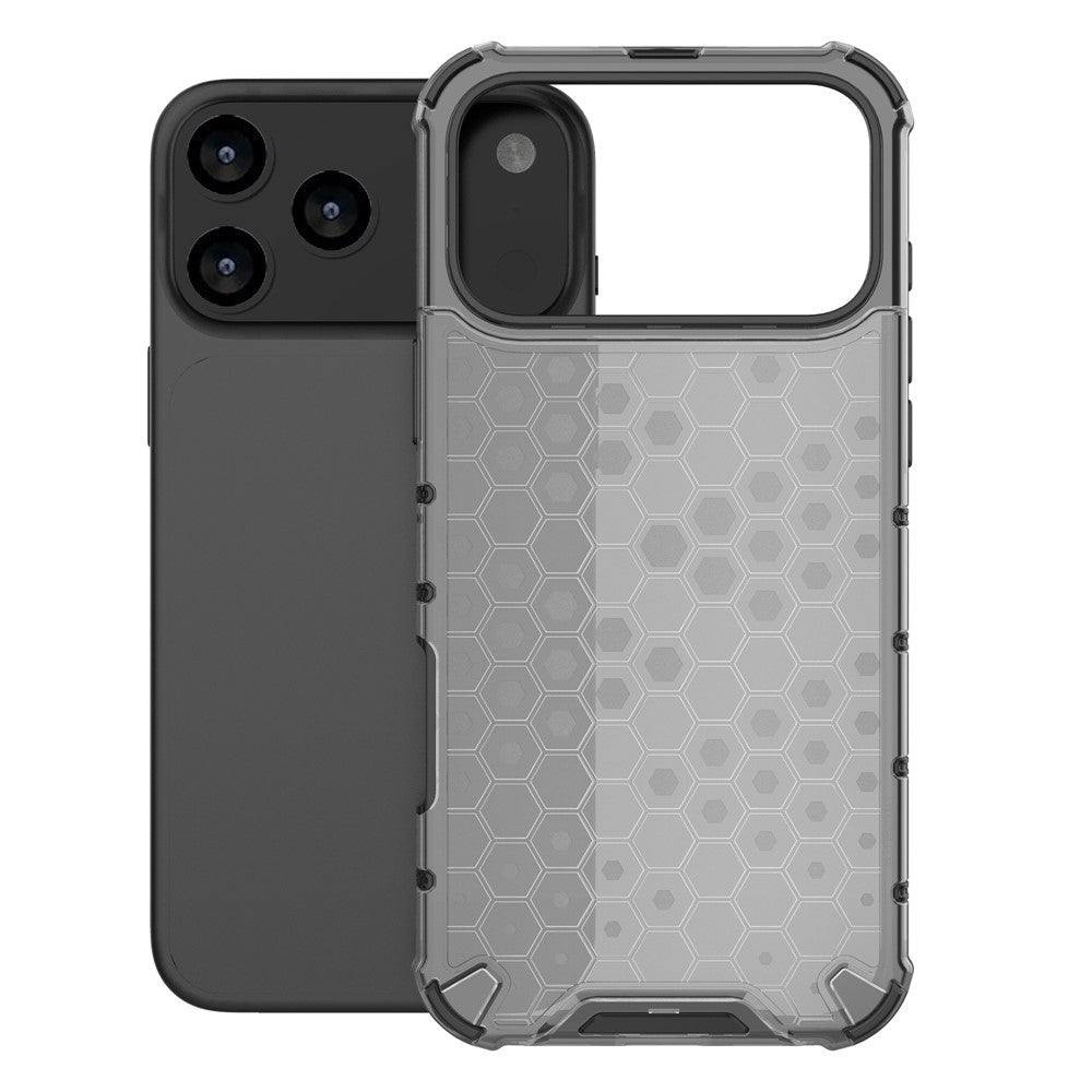 For iPhone 17 Pro Max Case Honeycomb Shape Shockproof PC + TPU Phone Cover - Black