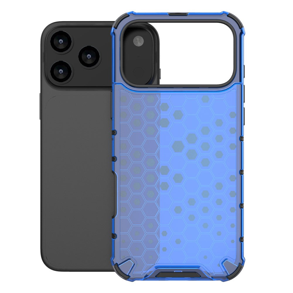 For iPhone 17 Pro Max Case Honeycomb Shape Shockproof PC + TPU Phone Cover - Blue