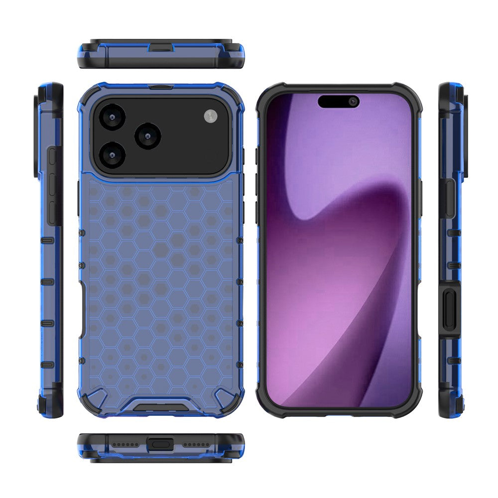 For iPhone 17 Pro Max Case Honeycomb Shape Shockproof PC + TPU Phone Cover - Blue