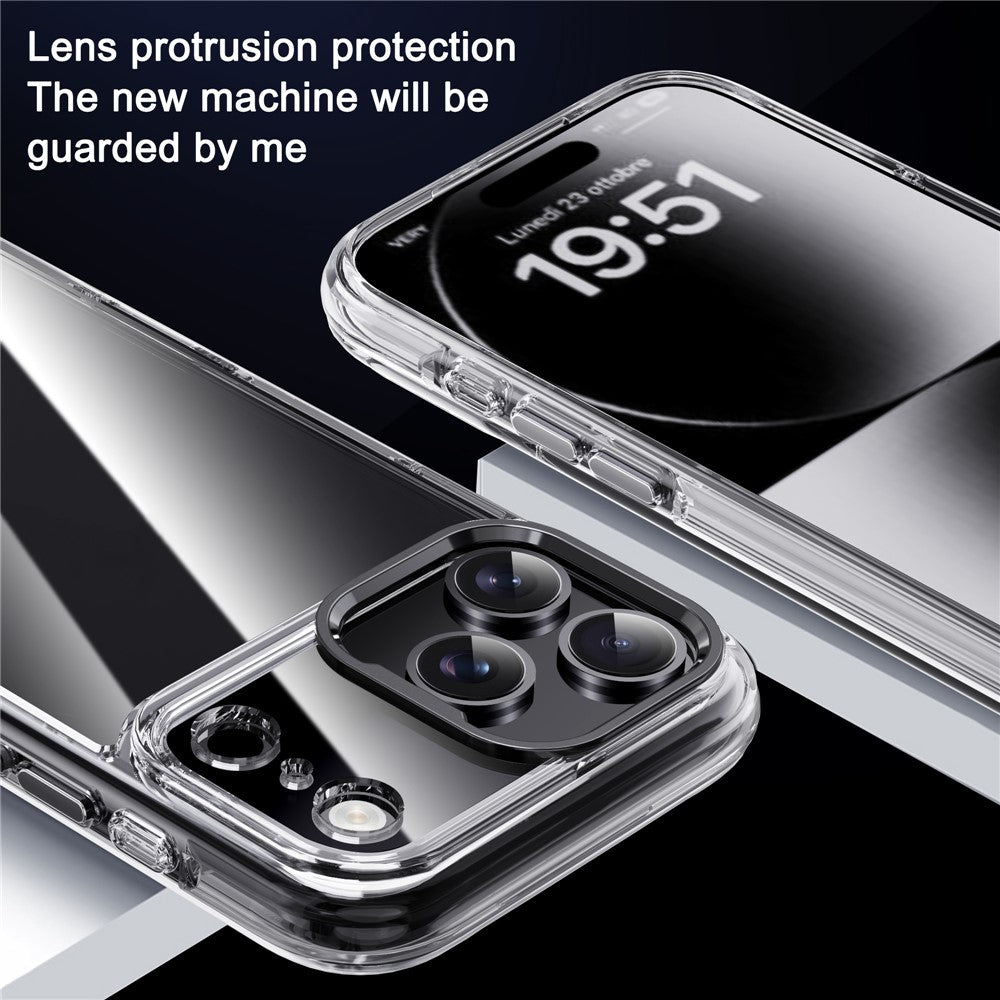 IPAKY For iPhone 17 Pro Max Clear Case Metal Lens Frame Shockproof TPU Phone Cover - Desert Gold