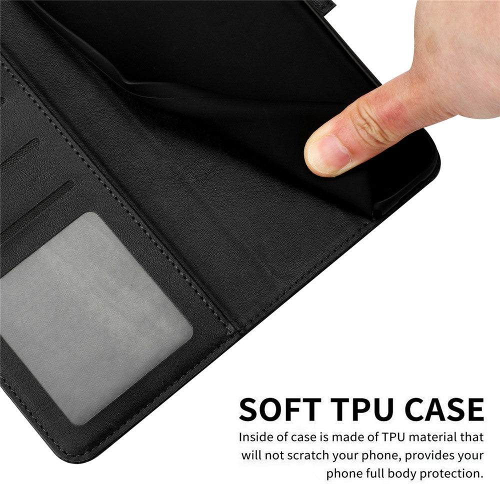 For iPhone 17 Pro Max Case Flip Stand Calf Texture PU Leather Wallet Phone Cover with Strap - Black