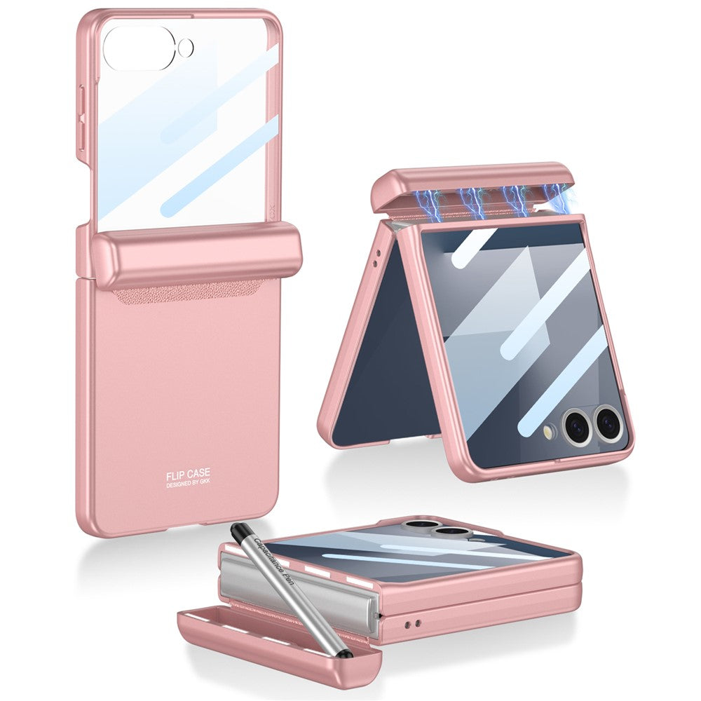 GKK For Samsung Galaxy Z Flip7 5G Case Magnetic Hinge Phone Cover with Front Screen Film and Pen - Pink