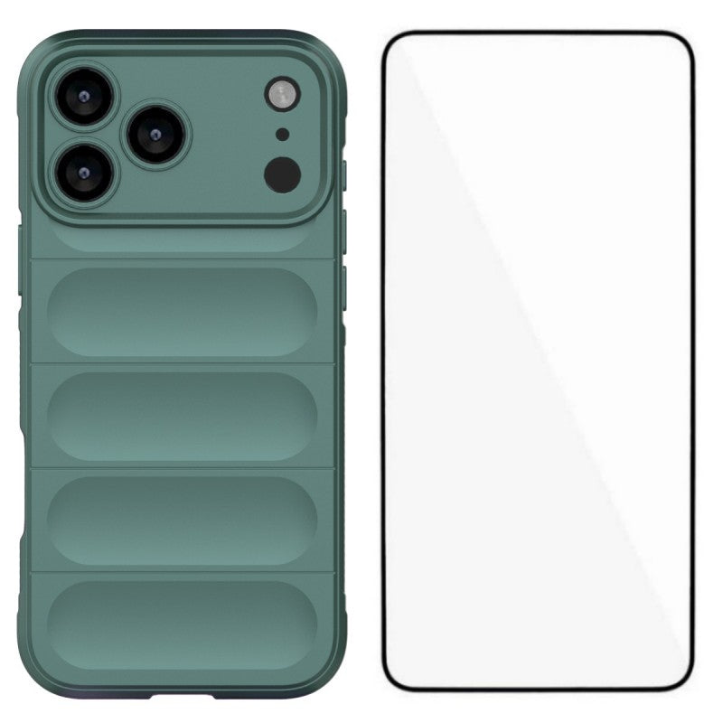 For iPhone 17 Pro Max TPU Case WANLONFENG HD Series Anti Slip Phone Cover with Tempered Glass - Army Green