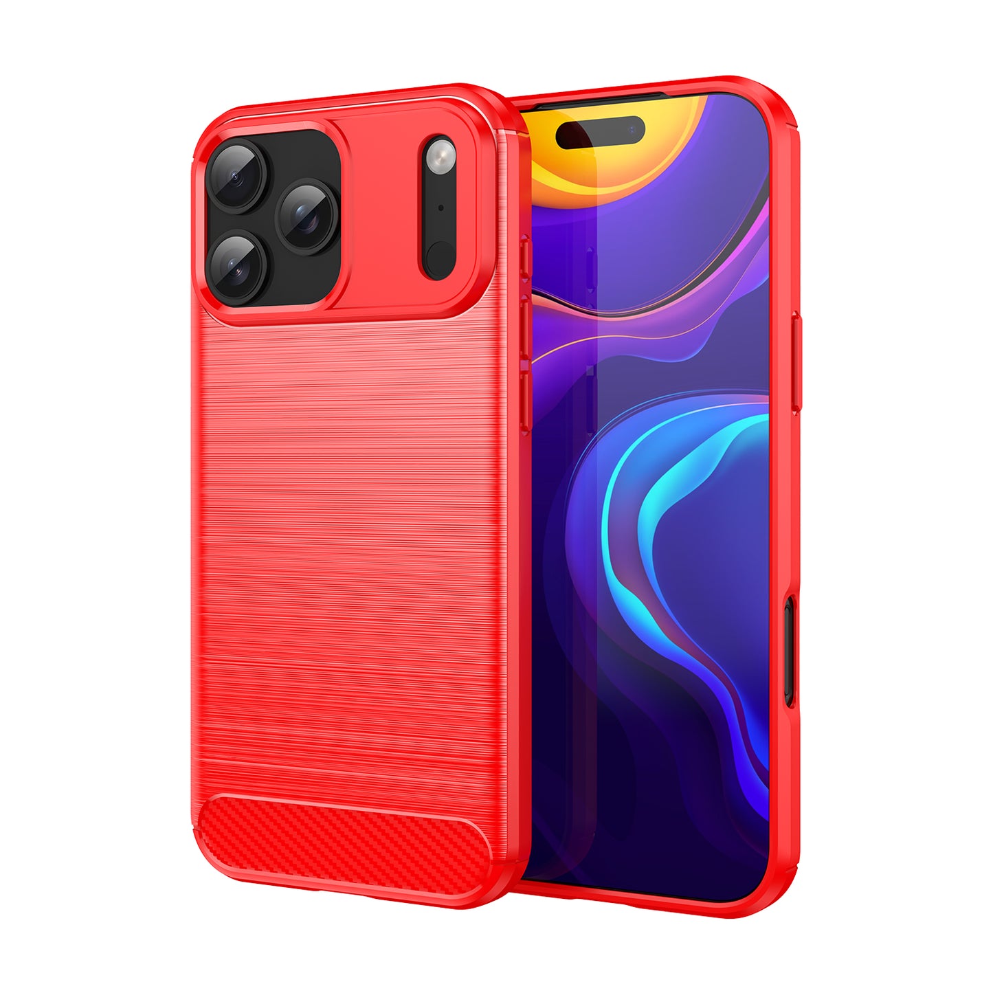 For iPhone 17 Pro Max Case with Tempered Glass WANLONFENG LS Series Brushed Texture TPU Phone Cover - Red