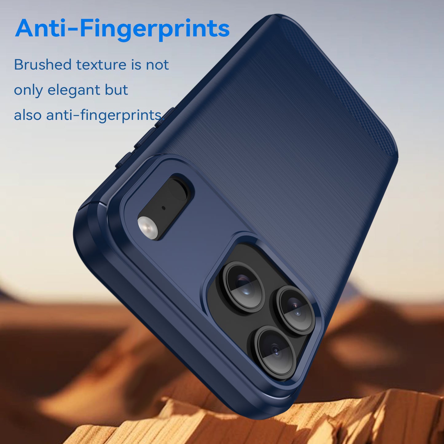 For iPhone 17 Pro Max Case with Tempered Glass WANLONFENG LS Series Brushed Texture TPU Phone Cover - Blue