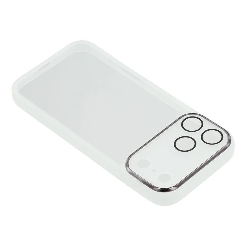 For iPhone 17 Pro Max TPU Case WANLONFENG DKSM Series Electroplated Frame Back Cover with Tempered Glass - White