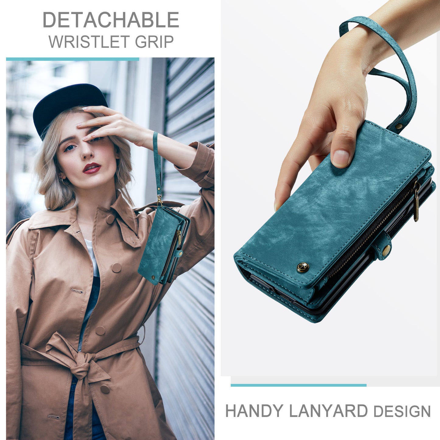 For Samsung Galaxy Z Fold7 5G Phone Cases CASEME 008 Leather Cover with Detachable Wallet and Strap - Blue