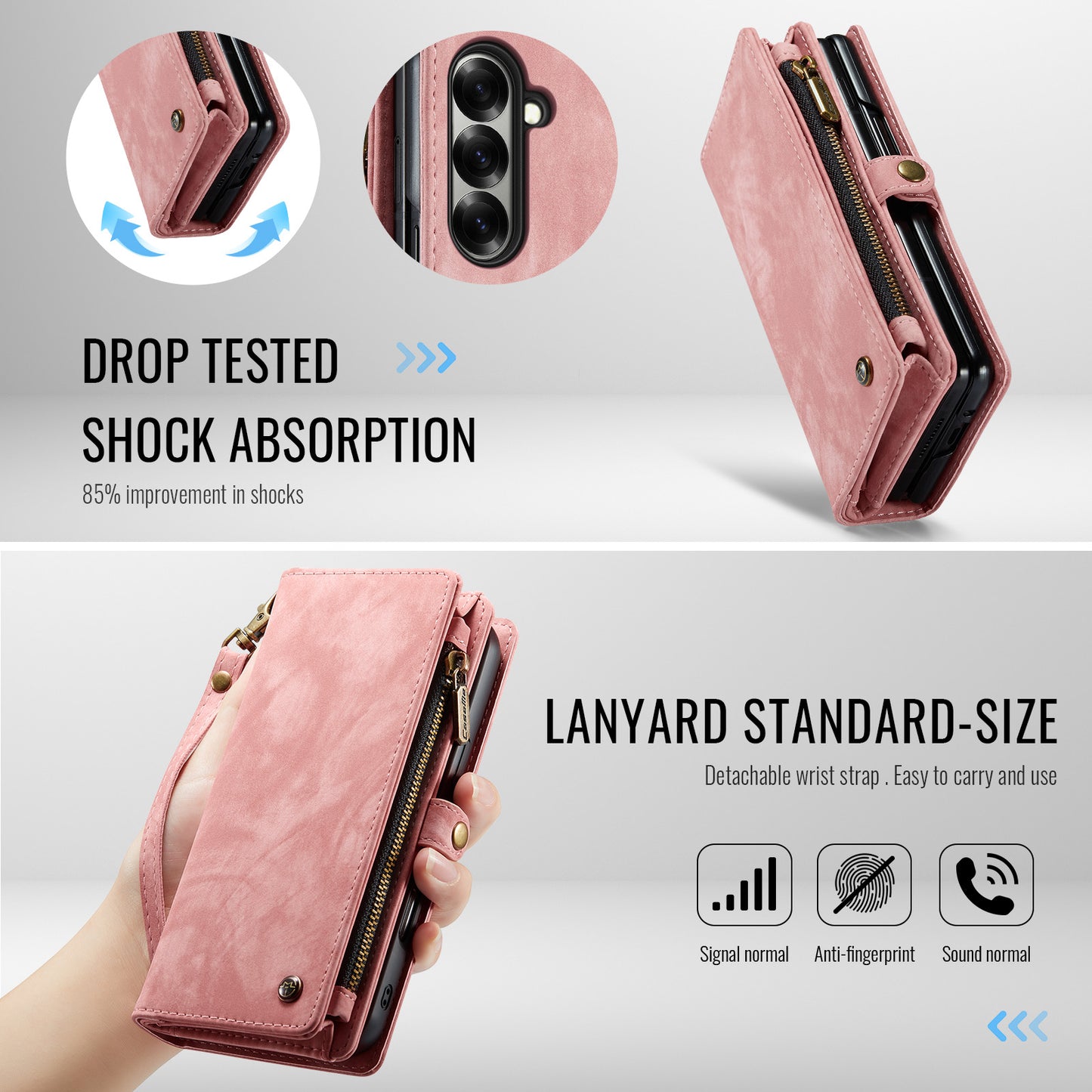 For Samsung Galaxy Z Fold7 5G Phone Cases CASEME 008 Leather Cover with Detachable Wallet and Strap - Pink