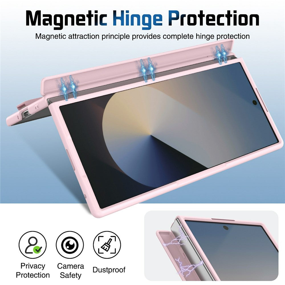 For Samsung Galaxy Z Fold7 5G Case Lens Kickstand Hinge Protection PC Phone Cover with Screen Film - Pink