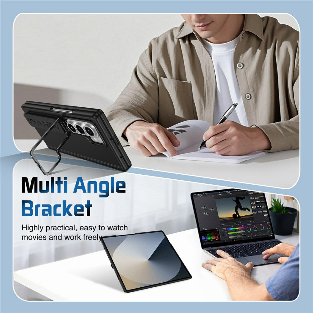 For Samsung Galaxy Z Fold7 5G Case Lens Kickstand Hinge Protection PC Phone Cover with Screen Film - Black