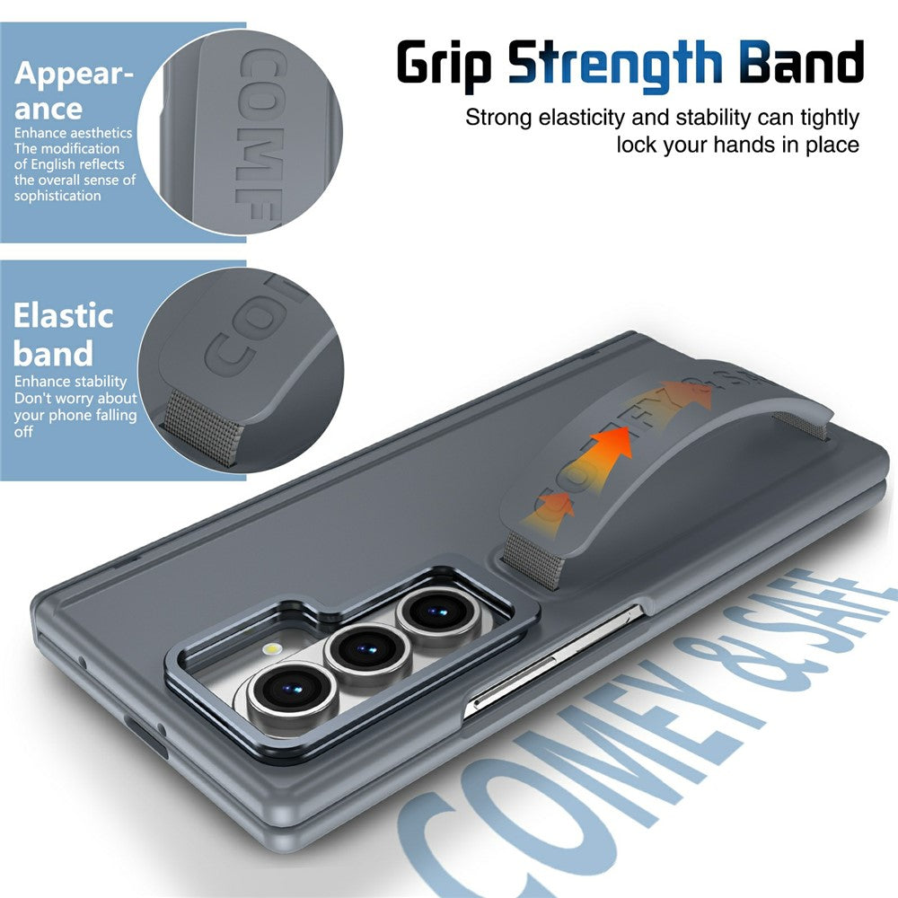 For Samsung Galaxy Z Fold7 5G Case Lens Kickstand Hinge Protection PC Phone Cover with Screen Film - Grey