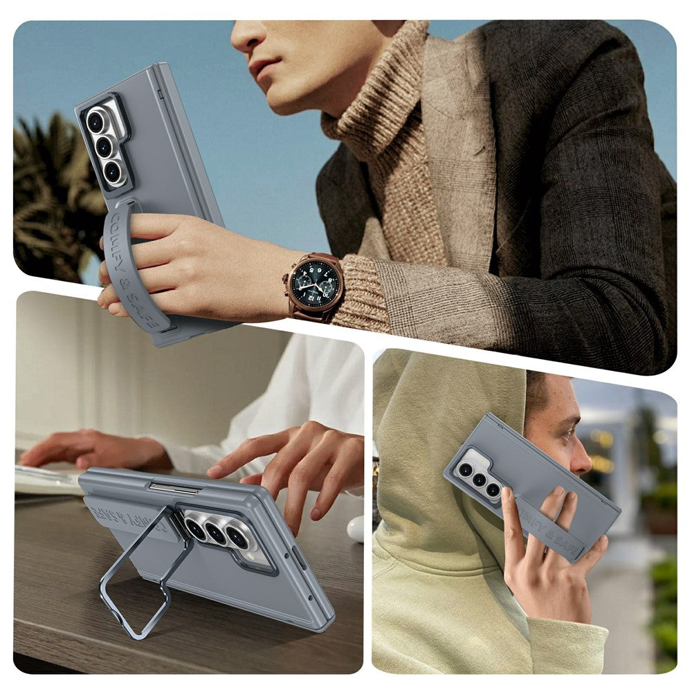 For Samsung Galaxy Z Fold7 5G Case Lens Kickstand Hinge Protection PC Phone Cover with Screen Film - Grey
