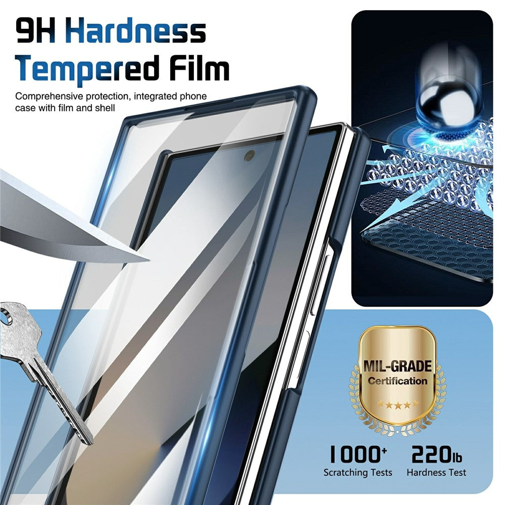 For Samsung Galaxy Z Fold7 5G Case Lens Kickstand Hinge Protection PC Phone Cover with Screen Film - Dark Blue