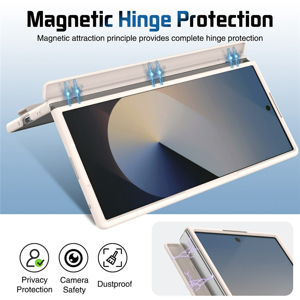 For Samsung Galaxy Z Fold7 5G Case Lens Kickstand Hinge Protection PC Phone Cover with Screen Film - Apricot