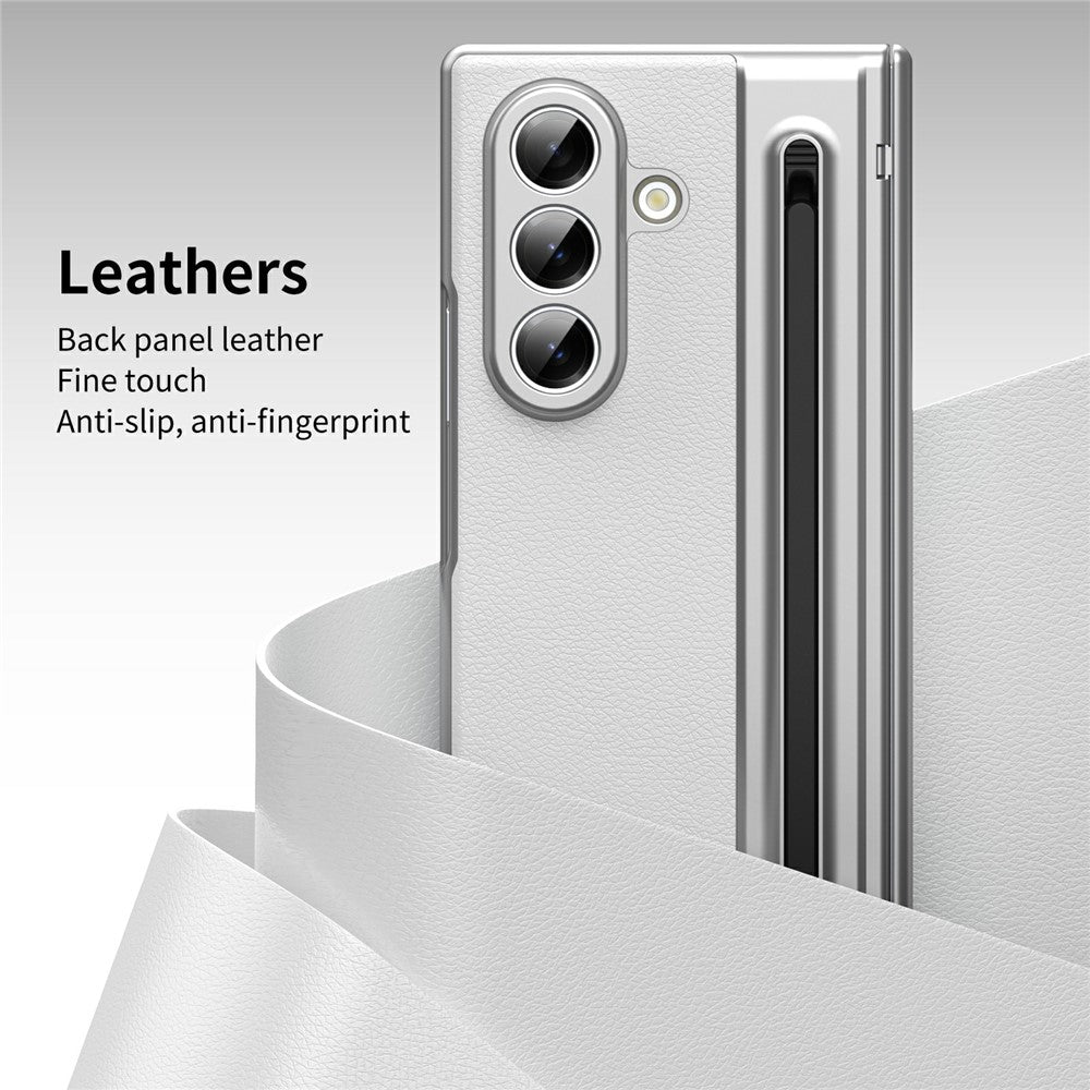 For Samsung Galaxy Z Fold7 5G Case Matte Electroplated Leather + PC Phone Cover with Screen Film / Stylus - White