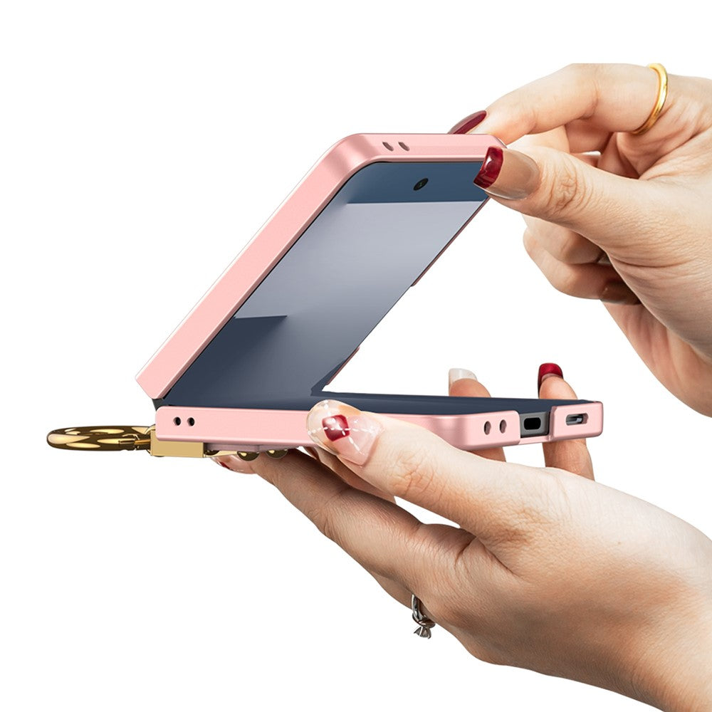 GKK For Samsung Galaxy Z Flip7 5G PC Phone Case with Ring Holder + Tempered Glass Front Screen Film - Pink
