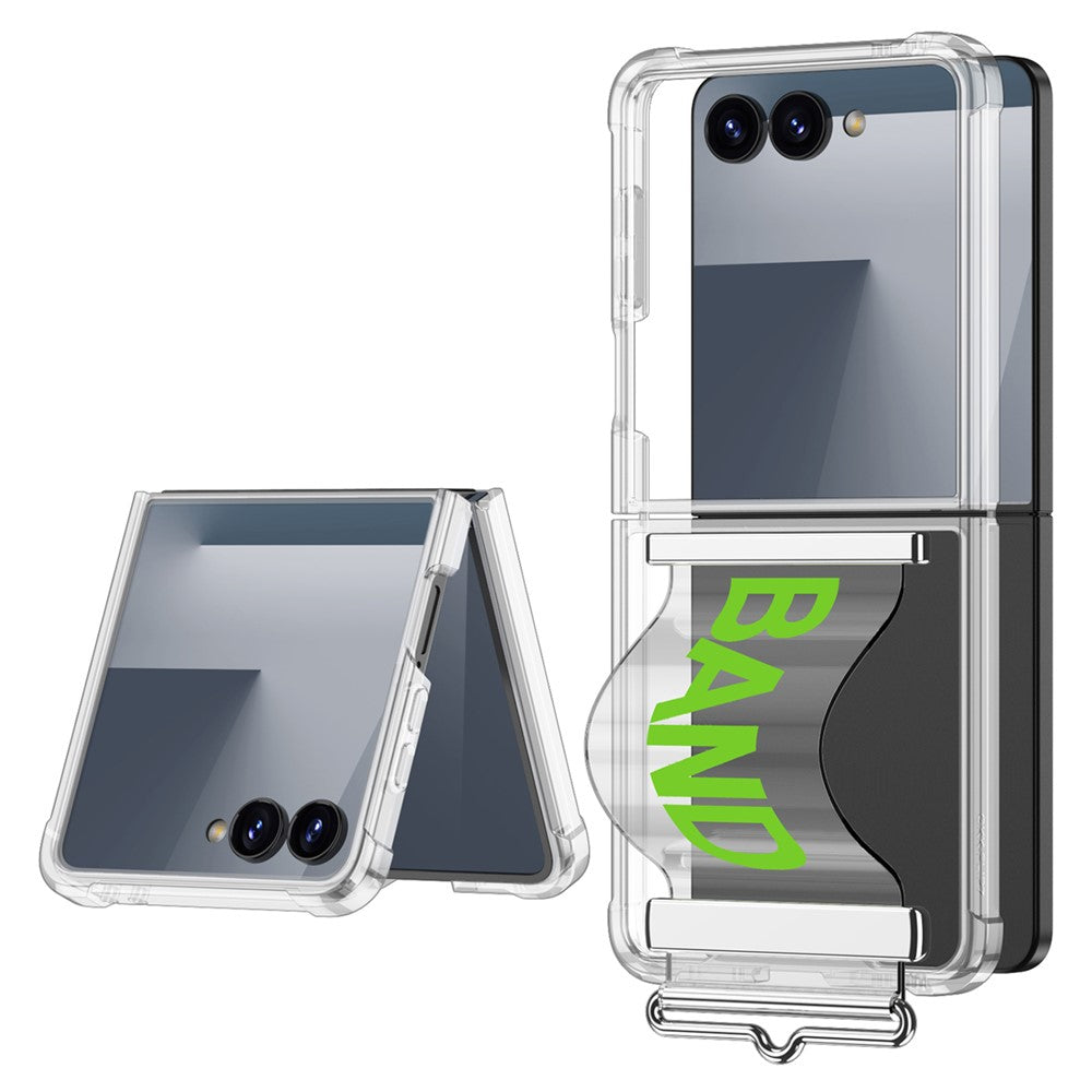 GKK For Samsung Galaxy Z Flip7 5G Case Air Cushion Strap Kickstand Soft TPU PC Phone Cover - Transparent Green