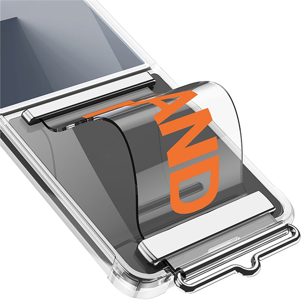 GKK For Samsung Galaxy Z Flip7 5G Case Air Cushion Strap Kickstand Soft TPU PC Phone Cover - Transparent Silver