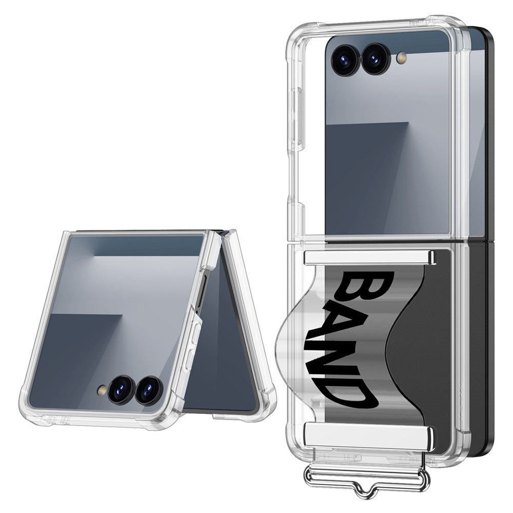 GKK For Samsung Galaxy Z Flip7 5G Case Air Cushion Strap Kickstand Soft TPU PC Phone Cover - Transparent Black