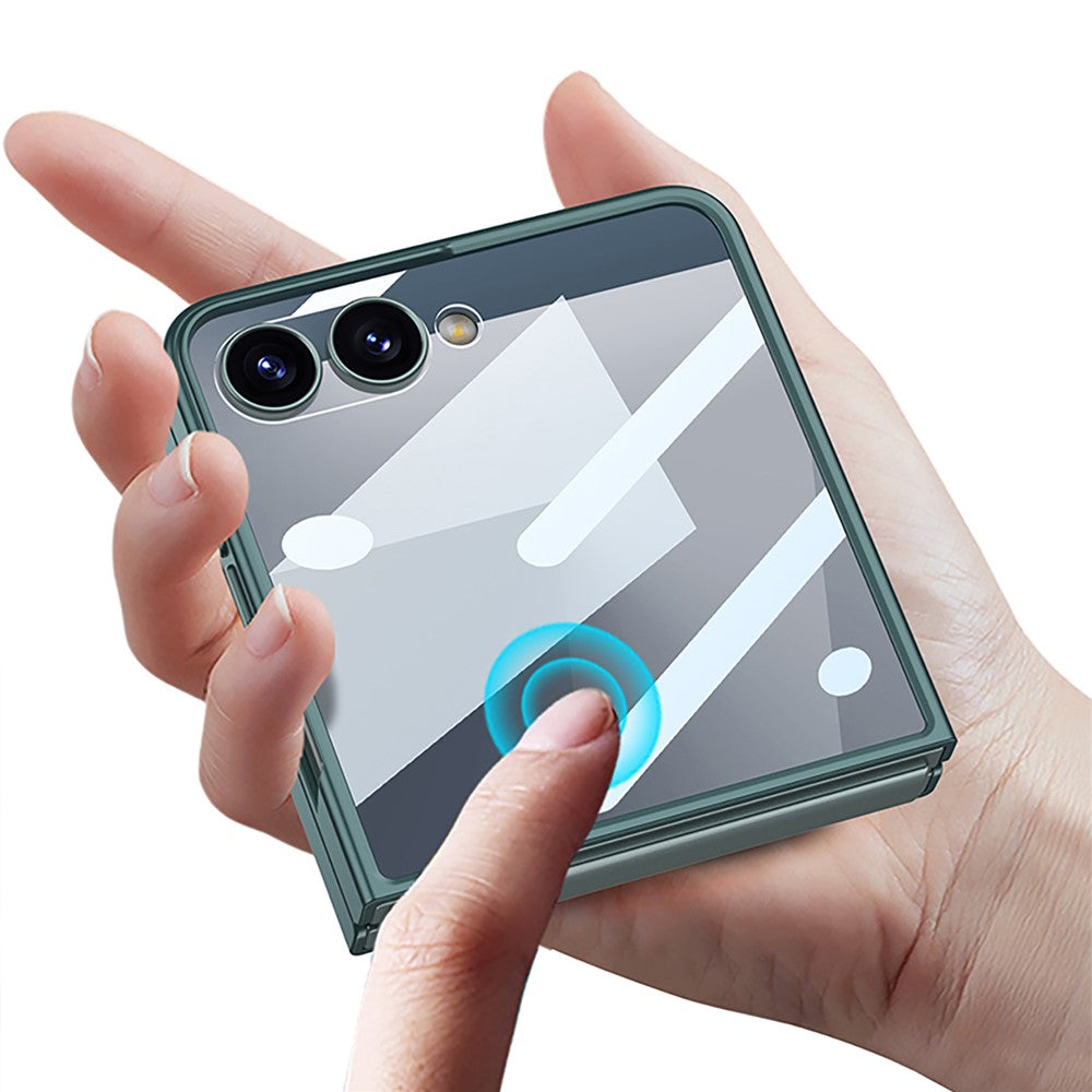 GKK For Samsung Galaxy Z Flip7 5G Case Wristband Design PU Leather+PC Phone Cover with Screen Film - Black