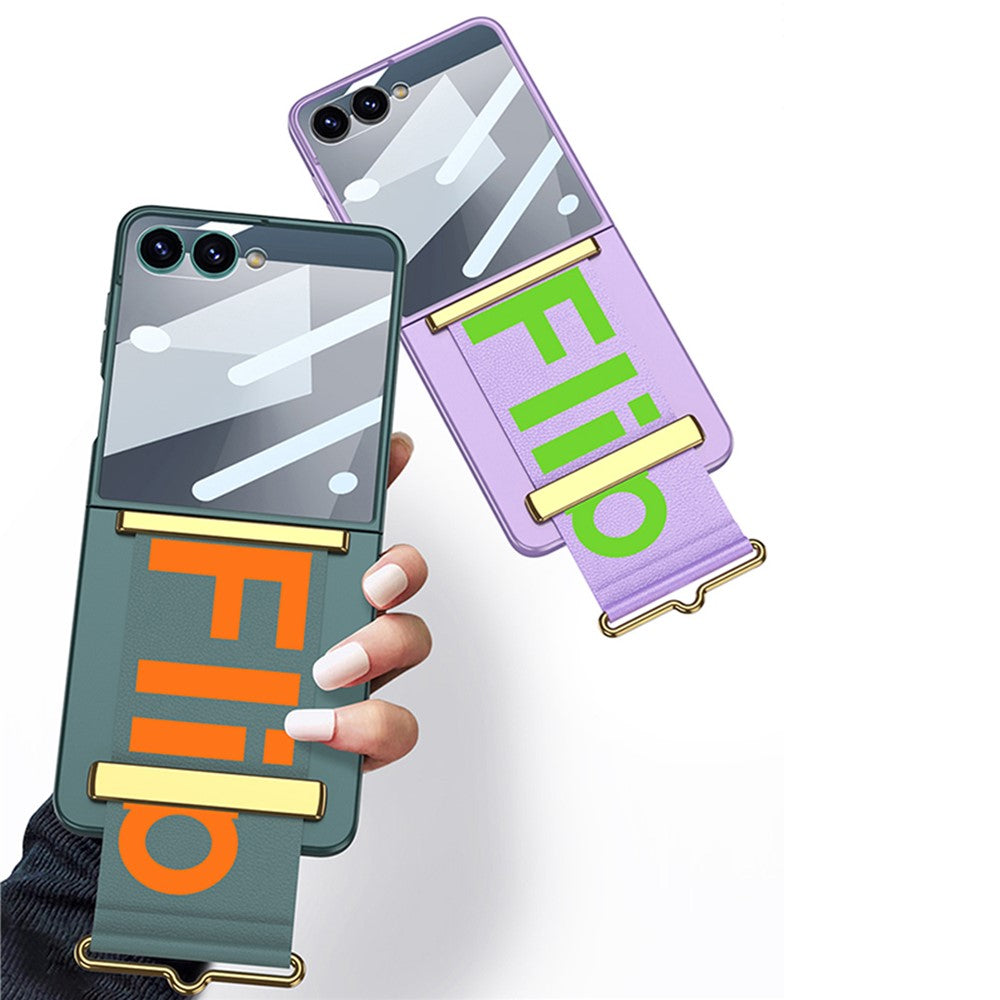 GKK For Samsung Galaxy Z Flip7 5G Case Wristband Design PU Leather+PC Phone Cover with Screen Film - Purple