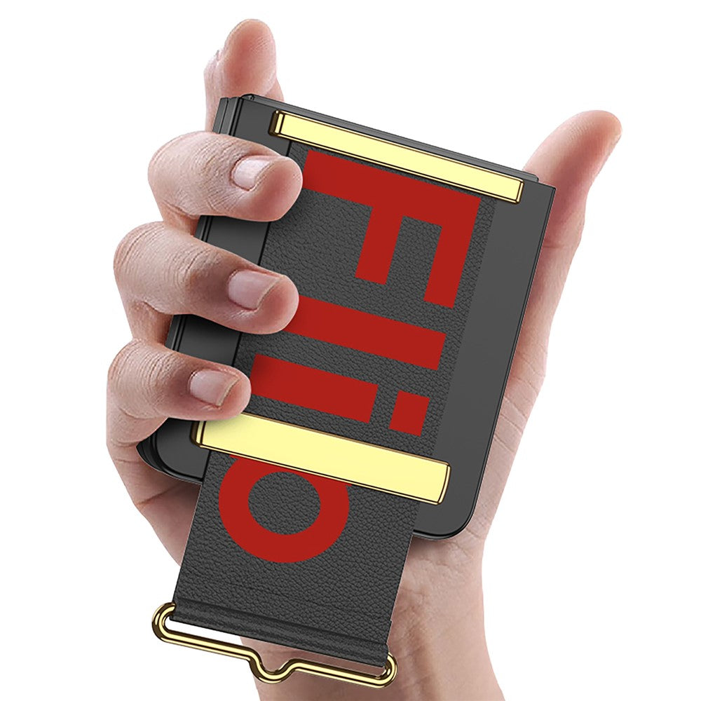 GKK For Samsung Galaxy Z Flip7 5G Case Wristband Design PU Leather+PC Phone Cover with Screen Film - Silver