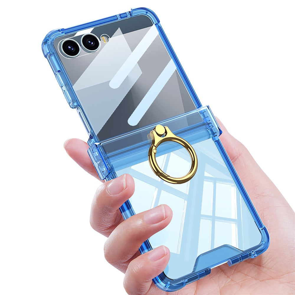 GKK For Samsung Galaxy Z Flip7 5G Case Airbag Hinge Protection Ring Holder Shockproof Phone Cover with Back Film - Green