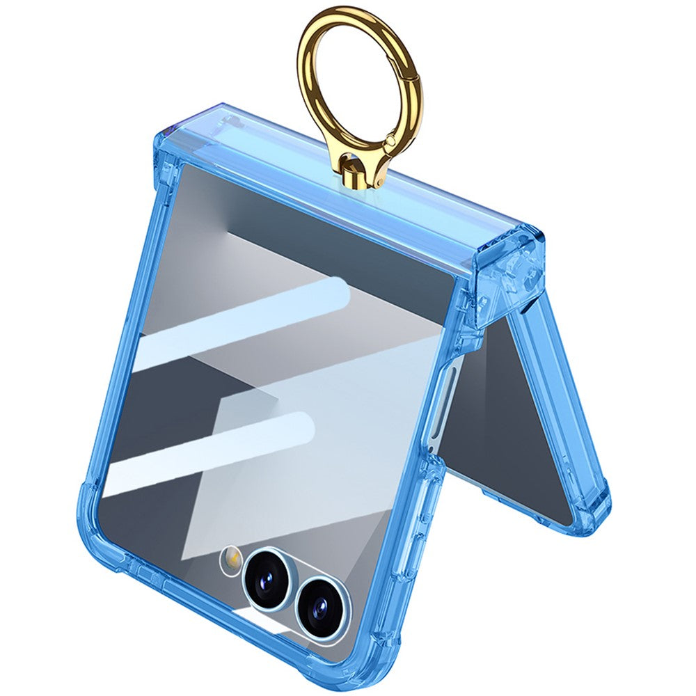 GKK For Samsung Galaxy Z Flip7 5G Case Airbag Hinge Protection Ring Holder Shockproof Phone Cover with Back Film - Green