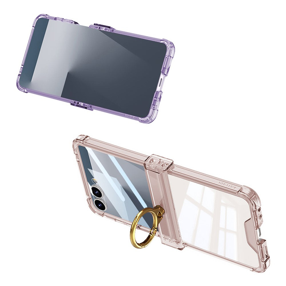 GKK For Samsung Galaxy Z Flip7 5G Case Airbag Hinge Protection Ring Holder Shockproof Phone Cover with Back Film - Light Pink