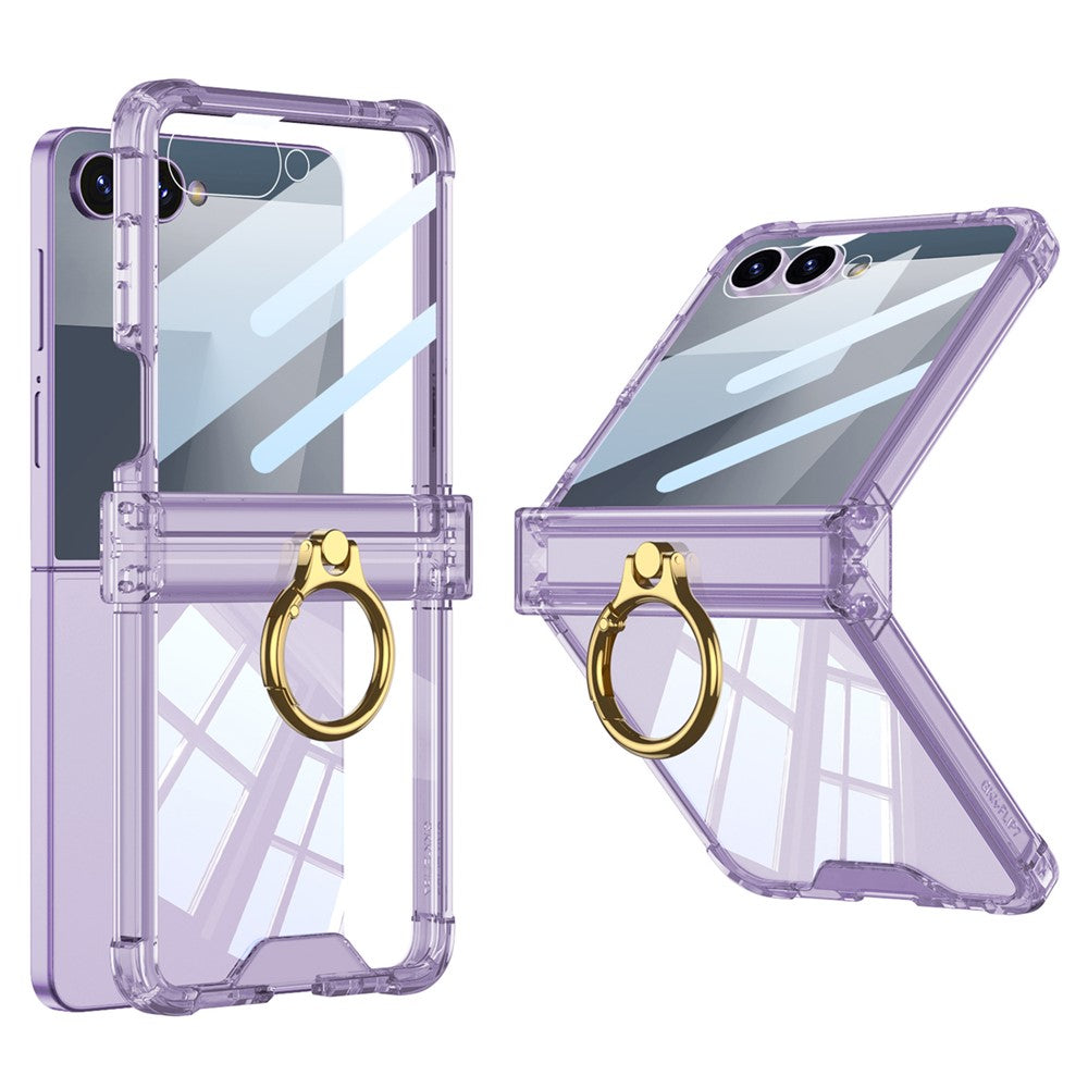 GKK For Samsung Galaxy Z Flip7 5G Case Airbag Hinge Protection Ring Holder Shockproof Phone Cover with Back Film - Light Purple