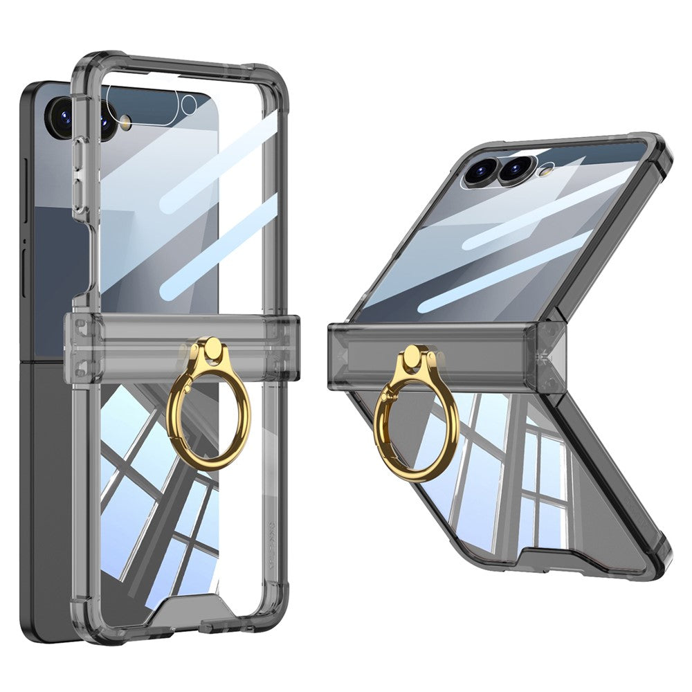 GKK For Samsung Galaxy Z Flip7 5G Case Airbag Hinge Protection Ring Holder Shockproof Phone Cover with Back Film - Black