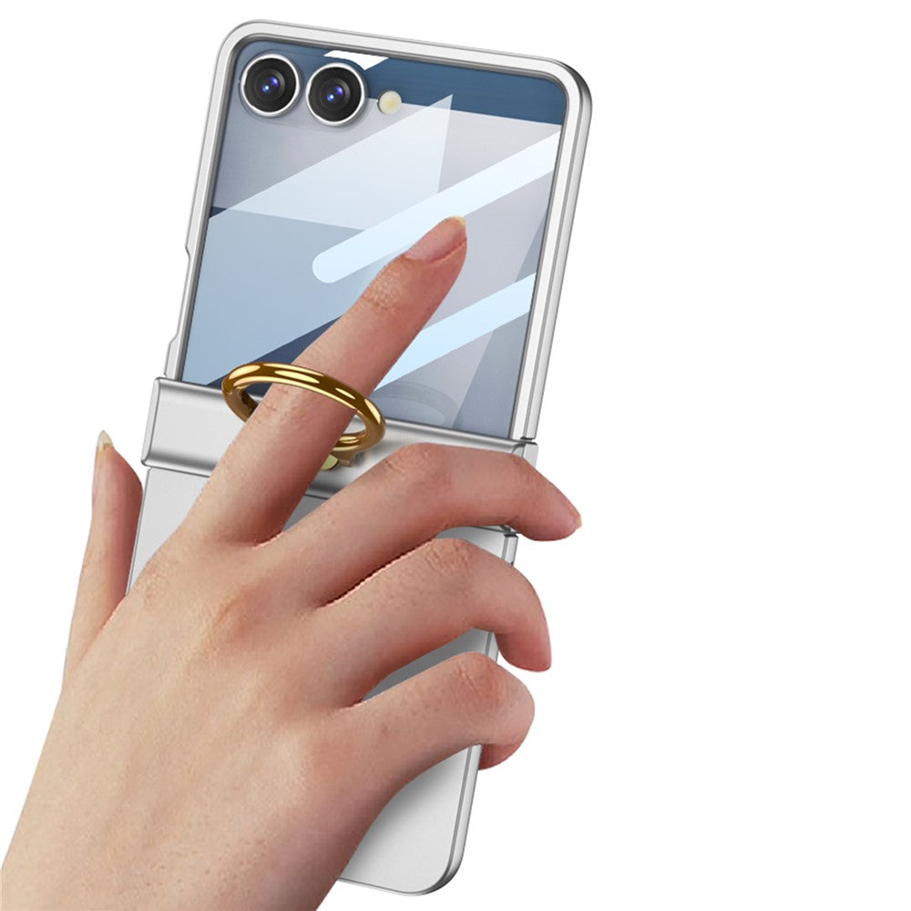 GKK For Samsung Galaxy Z Flip7 5G Case Ultra Thin Ring Kickstand Phone Cover Full Protection with Screen Film - Silver