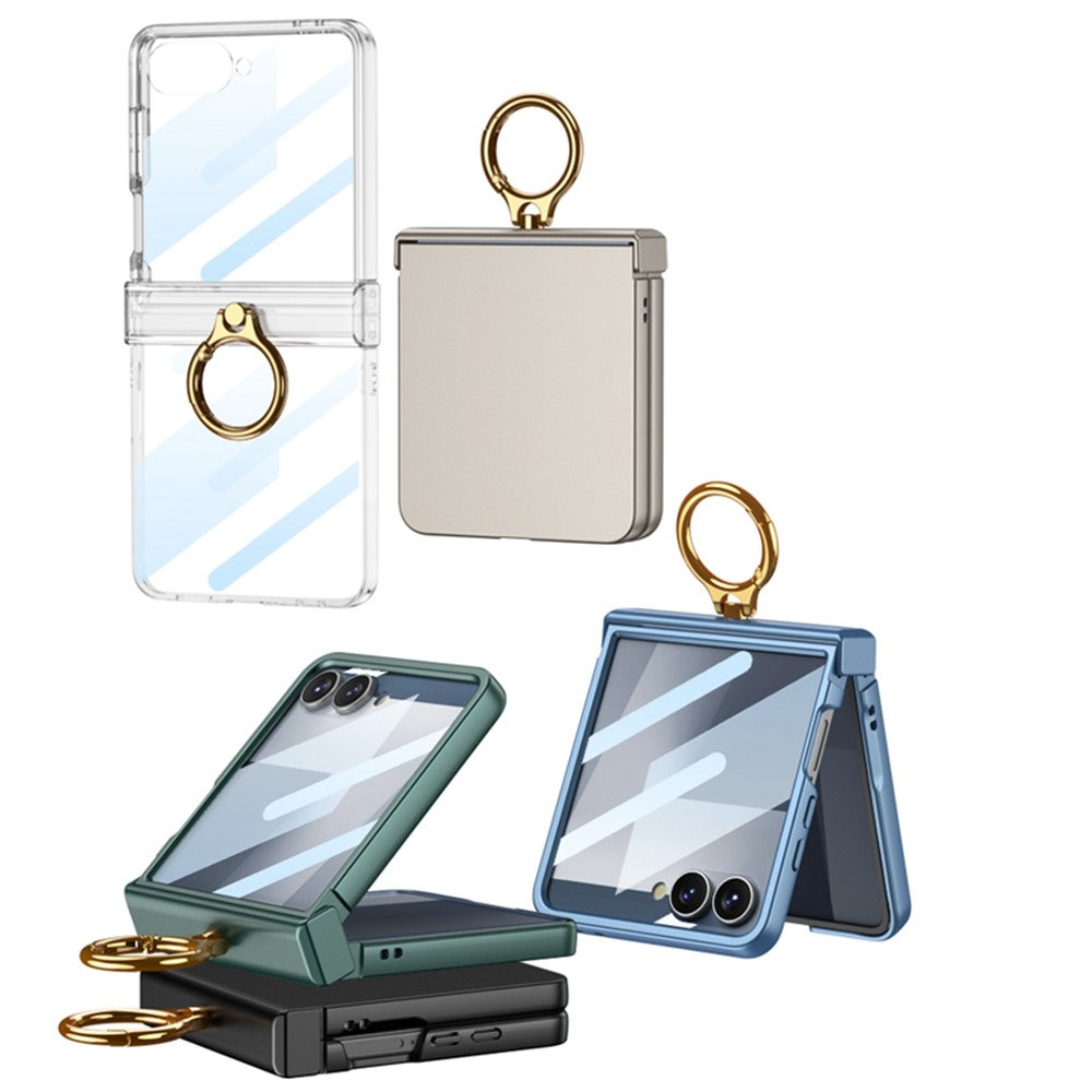 GKK For Samsung Galaxy Z Flip7 5G Case Ultra Thin Ring Kickstand Phone Cover Full Protection with Screen Film - Silver