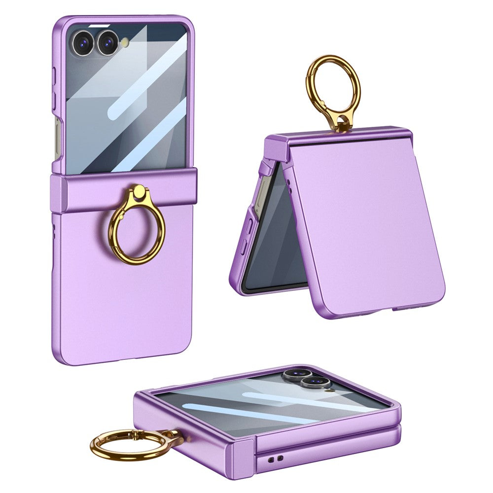 GKK For Samsung Galaxy Z Flip7 5G Case Ultra Thin Ring Kickstand Phone Cover Full Protection with Screen Film - Purple