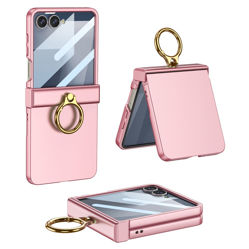 GKK For Samsung Galaxy Z Flip7 5G Case Ultra Thin Ring Kickstand Phone Cover Full Protection with Screen Film - Pink
