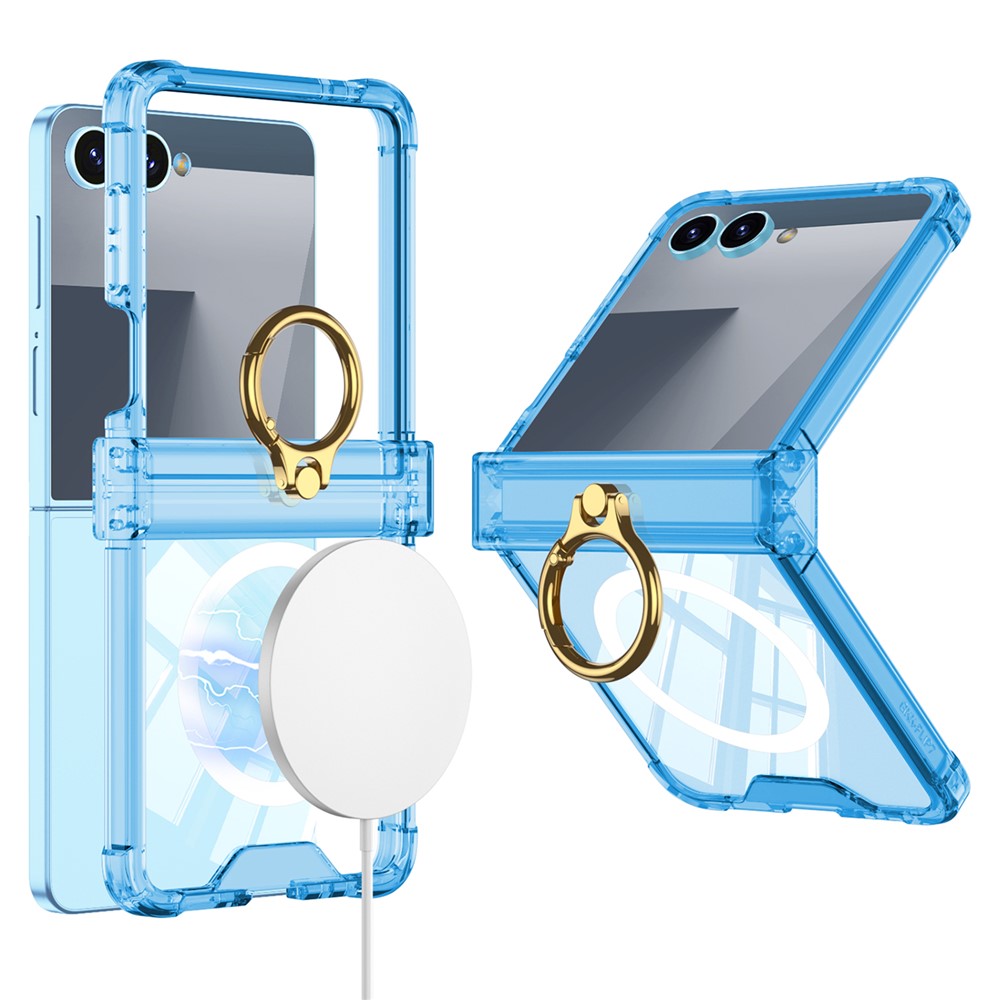 GKK For Samsung Galaxy Z Flip7 5G Magnetic Case with Ring Holder Airbag Hinge Protection Shockproof Phone Cover - Blue