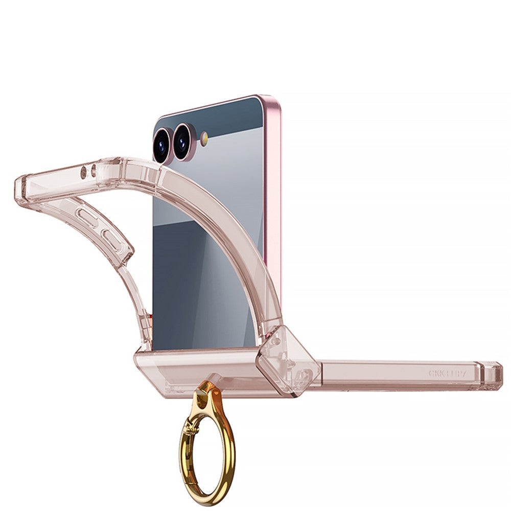 GKK For Samsung Galaxy Z Flip7 5G Magnetic Case with Ring Holder Airbag Hinge Protection Shockproof Phone Cover - Transparent