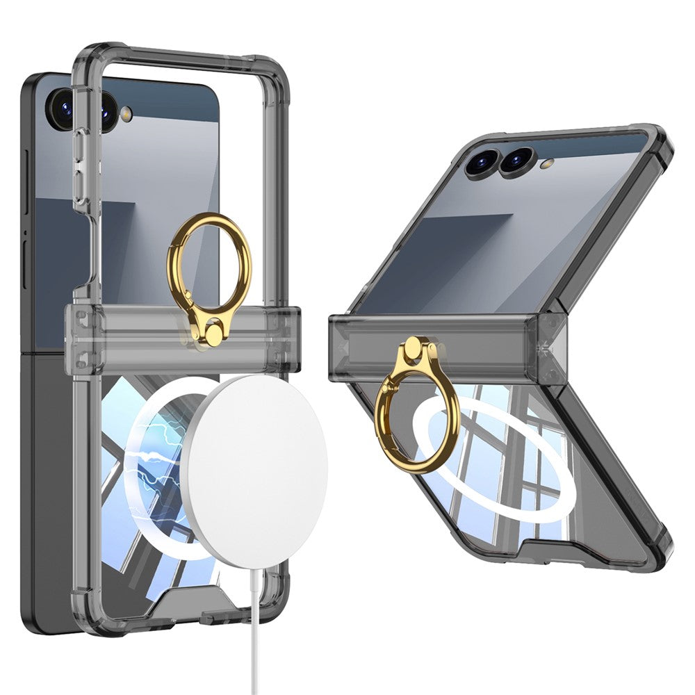 GKK For Samsung Galaxy Z Flip7 5G Magnetic Case with Ring Holder Airbag Hinge Protection Shockproof Phone Cover - Black