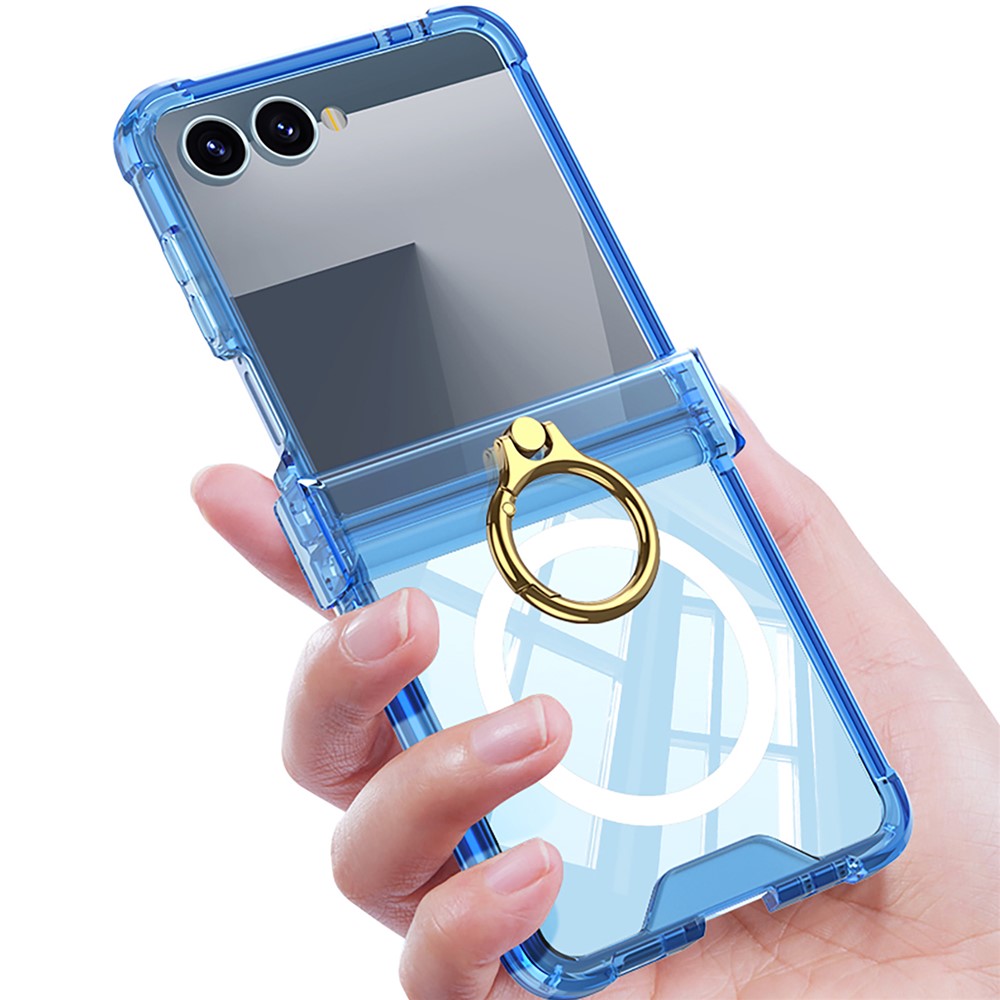 GKK For Samsung Galaxy Z Flip7 5G Magnetic Case with Ring Holder Airbag Hinge Protection Shockproof Phone Cover - Black